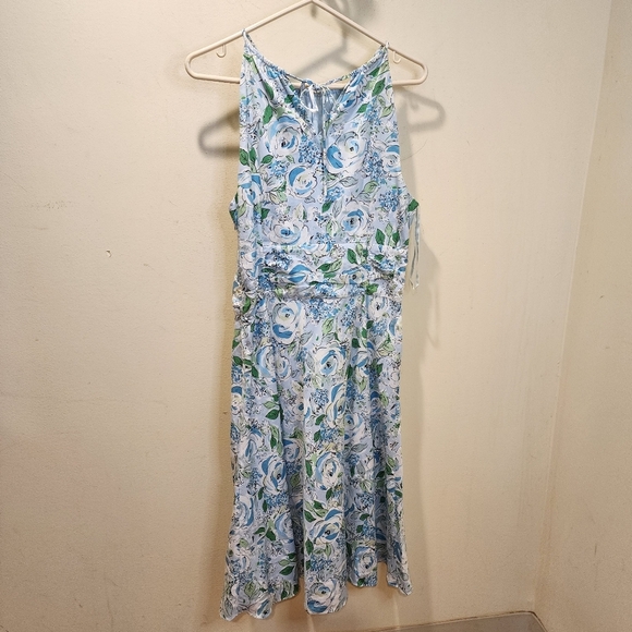 LOFT Women's Floral.Light Blue Cotton Midi Dress Size 12 - Picture 10 of 12